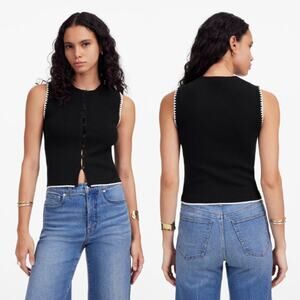 Madewell Blanket-Stitch Crewneck Sweater Tank NU545 Jet Black Combo Size M NWT